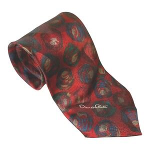 Vintage Oscar de la Renta Studio‎ Silk Blend Tie Red Abstract 80s 90s Designer